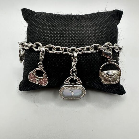 Citizen Eco-Drive Rhinestone Watch Purses Charm Bracelet Silver Tone - Picture 8 of 16